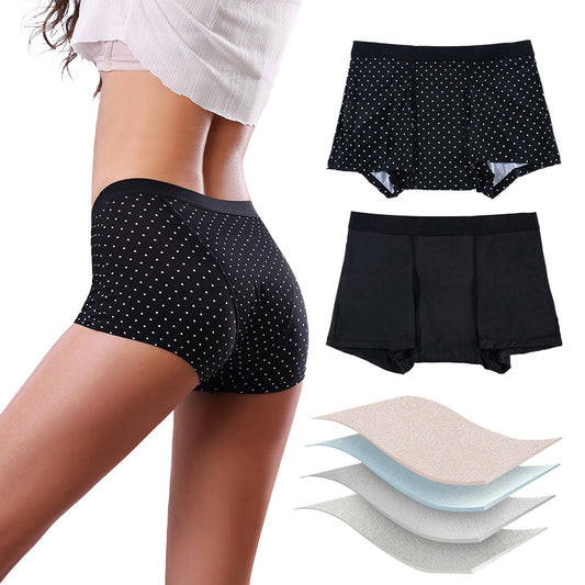 Roupa íntima fisiológica europeia e americana, absorvente higiênico à prova de vazamentos de quatro camadas, calças menstruais, calções de banho, calças fisiológicas, cuecas boxer femininas